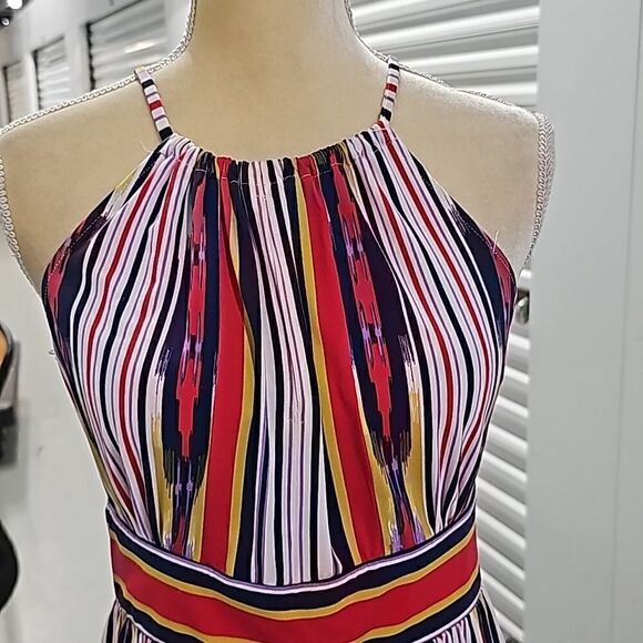 London Times Striped Vibrant Colorful Halter Dress, Size 6 - Picture 6 of 10